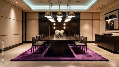 Luxurious Modern Conference or Dining Room Interior with Elegant Decor and Ample Seating