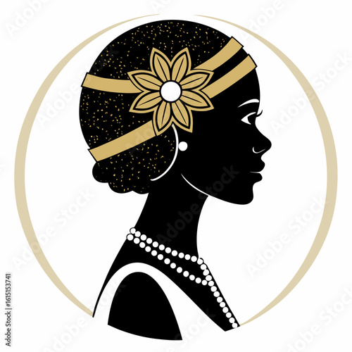 Vector art of silhouette of a flapper woman in vintage art deco style