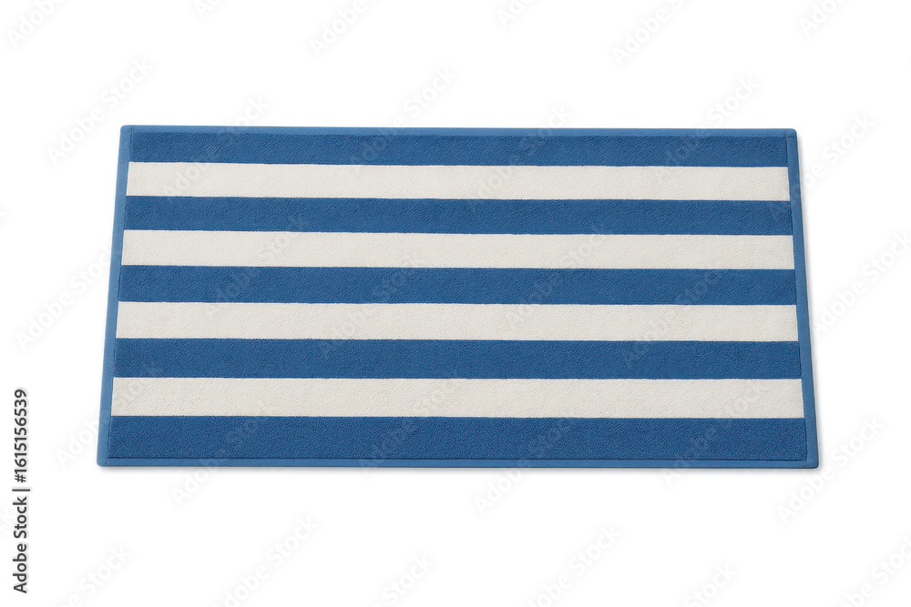 Obraz premium Soft blue-white striped rug laying flat, showcasing plush fabric texture against clean transparent background in professional studio setting