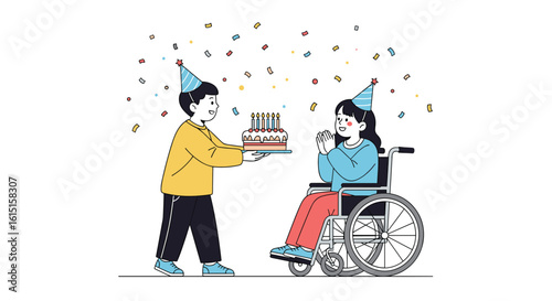 Celebrating a special birthday with a beloved friend in a wheelchair