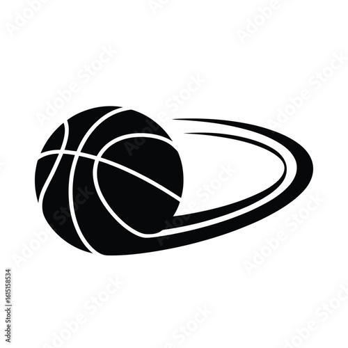 Basketball Vector, basketball Logo, Dynamic basketball with motion lines creating a sweeping arc in a bold dark