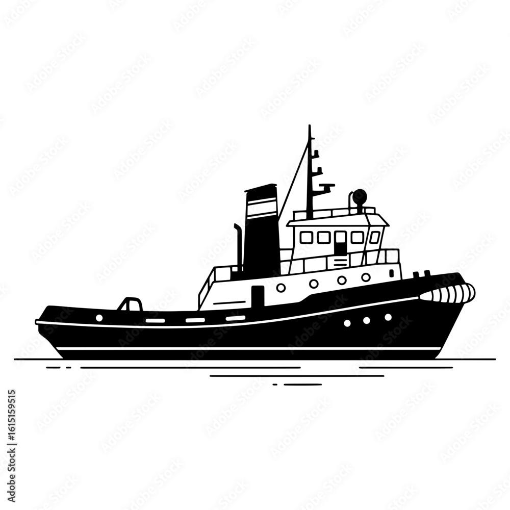 Obraz premium Bold tugboat illustration perfect for maritime themes, transportation and nautical designs, vector origin