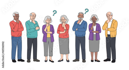 Elderly individuals pondering questions and seeking answers in a group setting