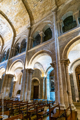 Interior of the Old Cathedral of Coimbra  Se Velha at Coimbra  Portugal. A Romanesque Roman Catholic church