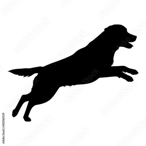 Black silhouette of a dog jumping against a transparent background
