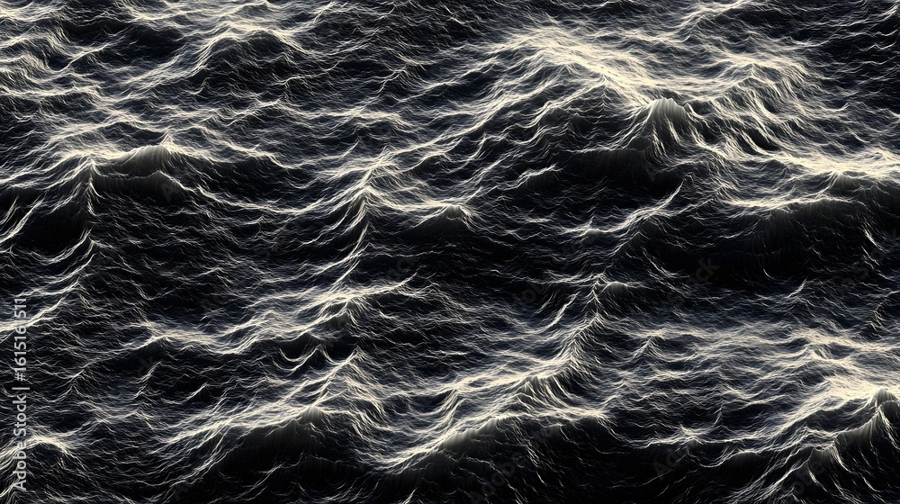 Obraz premium Digital illustration of flowing, textured waves creating a chaotic, abstract pattern.