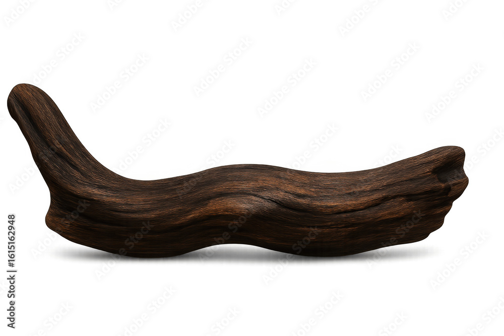 Weathered driftwood curving gracefully, displaying organic texture against transparent backdrop Weathered driftwood curving gracefully, displaying organic texture against transparent backdrop