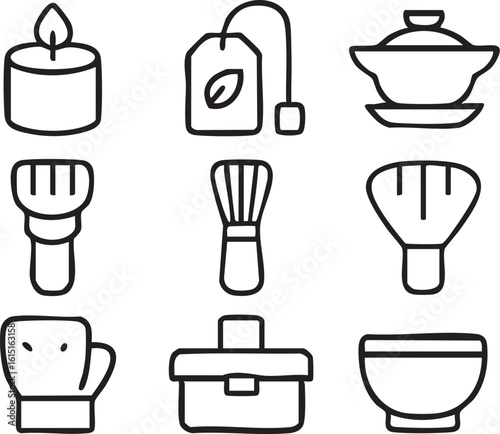 Spa and Tea Ceremony Line Icons Set.