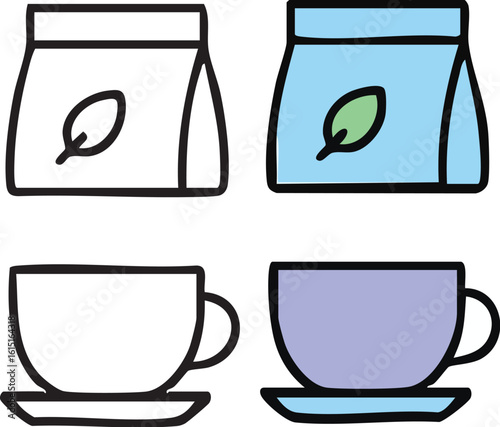 Tea Bag and Cup Icon Set.