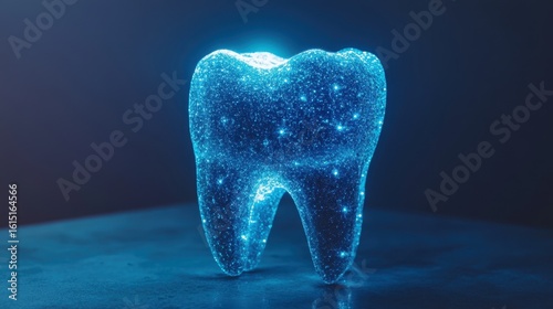 Sparkling neon blue tooth studio illuminating digital art in a futuristic space