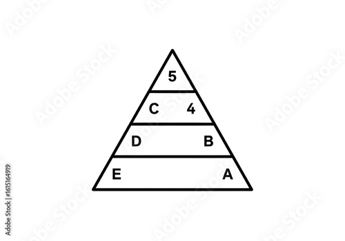 A simple black and white illustration of a pyramid divided into sections with letters and numbers