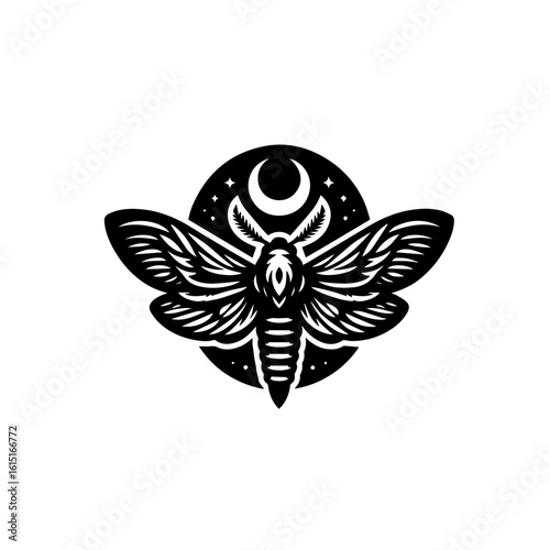 Death moth with moon and stars isolated on white background