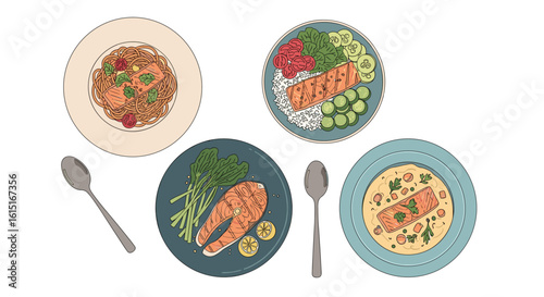 Delicious and healthy meals featuring fresh salmon and vibrant vegetables presented beautifully for your dining pleasure