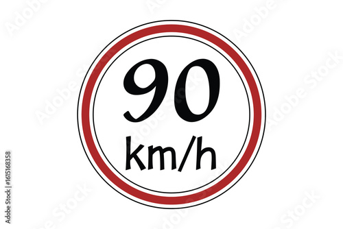 Circular road sign indicating a speed limit of 90 kilometers per hour silhouette isolated on white background