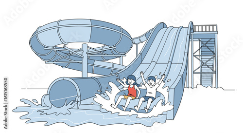 Thrilling water slide adventure with twisting tunnels and splashy fun for everyone at the amusement park