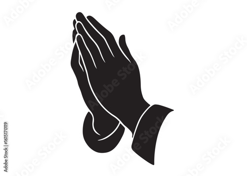 praying hands logo silhouette vector, hand praying logo icon design illustration, black silhouette praying hands logo vector, Religion praying hands logo vector silhouette on white background 