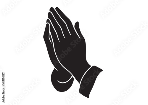 praying hands logo silhouette vector, hand praying logo icon design illustration, black silhouette praying hands logo vector, Religion praying hands logo vector silhouette on white background 