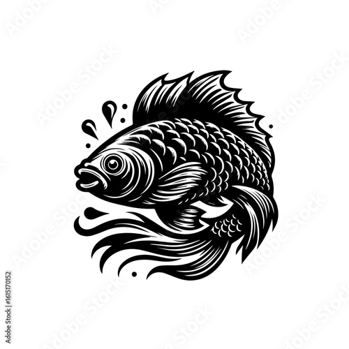 A stylized fish with flowing fins, isolated on white background