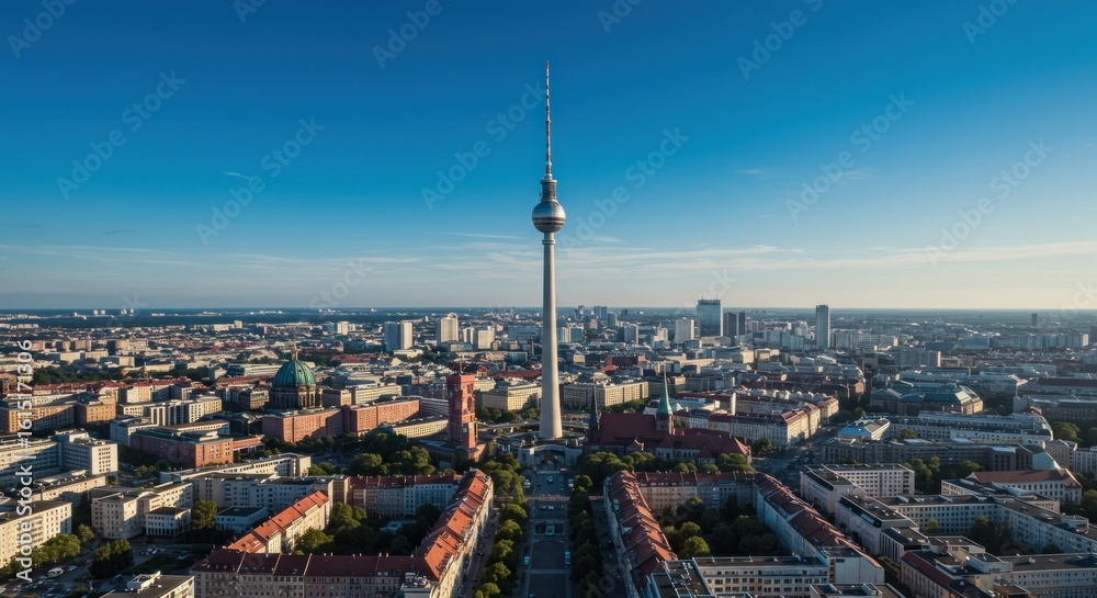 Fototapeta premium Panoramic vista of Berlin cityscape dominated by the iconic television tower