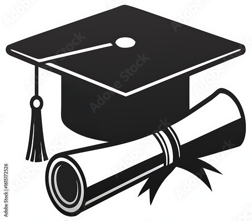 Graduation cap diploma hat education school student, university graduate college icon academic degree vector success learning on white.