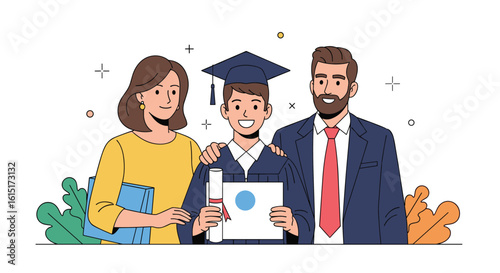 Celebrating academic achievement a proud family joins their graduating son on his special day