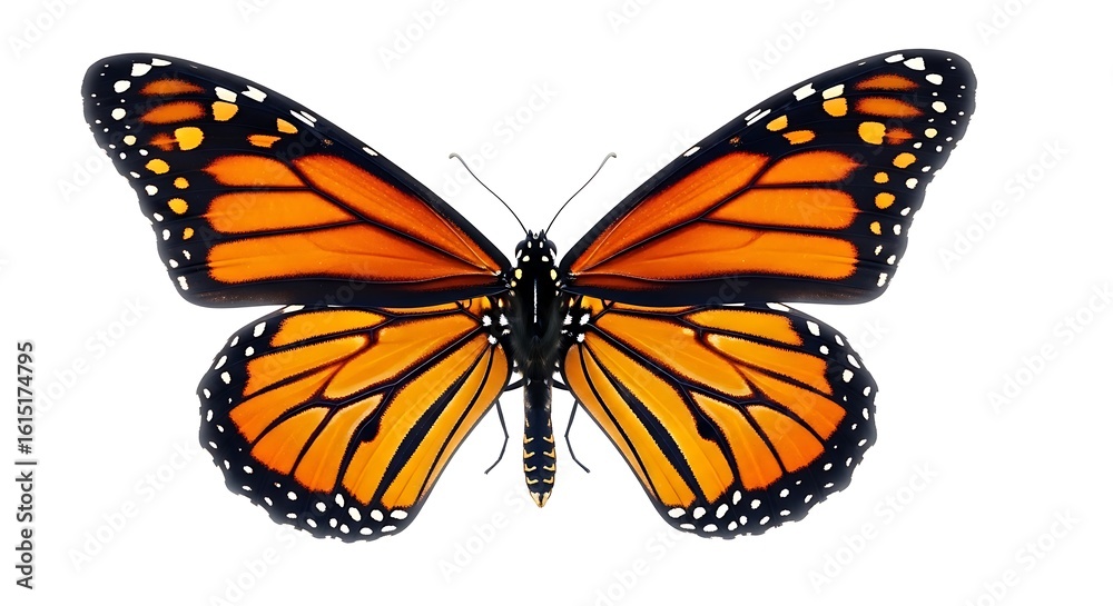 Fototapeta premium Monarch butterfly insect wings orange black nature wildlife animal beautiful closeup isolated