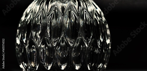 Glass close up. Glass object. Patterned surface glass. Artistic, abstract, modern, minimalist image