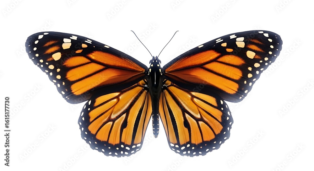 Fototapeta premium Closeup monarch butterfly orange wings insect nature wildlife lepidoptera antennae invertebrate