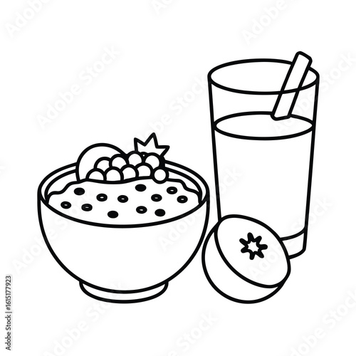 healthy breakfast coloring page with oatmeal juice