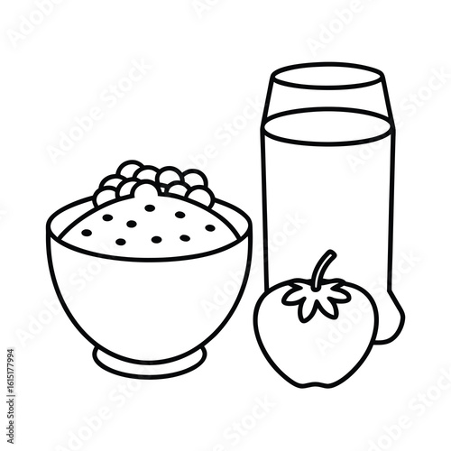 healthy breakfast coloring page with oatmeal juice