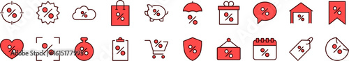 Percent Red Filled Color Icon Pack. Minimalistic Linear Pictogram for Web and Graphic Design, Apps, Banners, Social Network and Cards