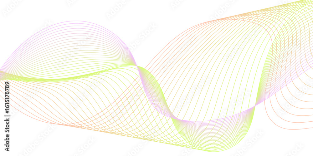 Fototapeta premium Abstract background with waves for banner. Medium banner size. Vector background with lines. Element for design isolated on white. Pink, purple, orange.