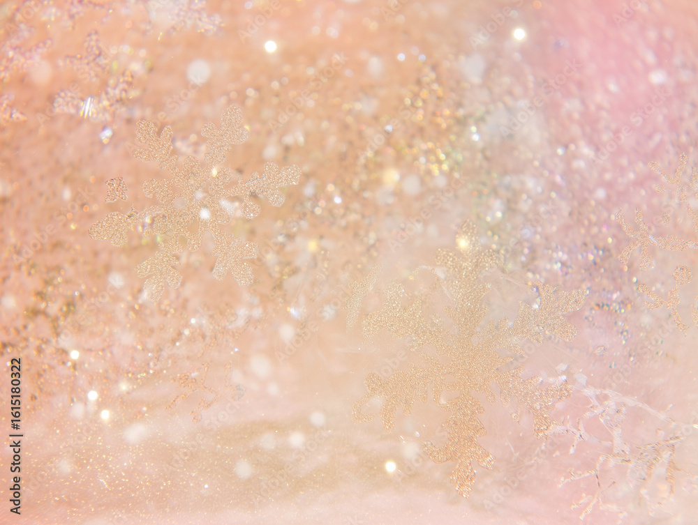 Fototapeta premium Close Up of Delicate Sparkling Snowflakes on a Pastel Background