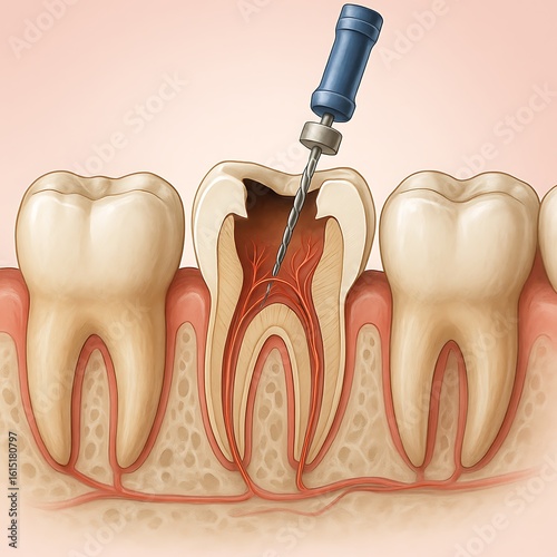 3D Medical Illustration of Endodontic Root Canal Treatment Process