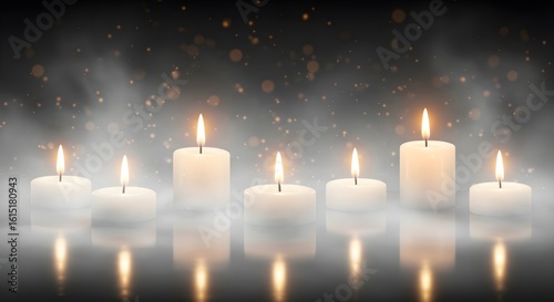 Misty candlelight memorial scene with glowing candles in fog