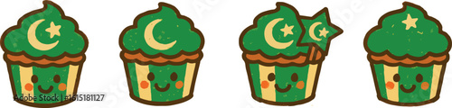 Cute Pakistani Flag Cupcakes – 14 August Azadi Celebration Vector Set
