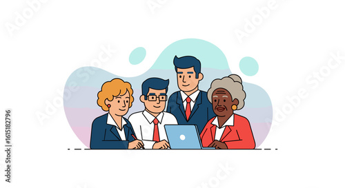 Diverse business team collaborating on a laptop. Ideal for websites, presentations, and marketing materials.