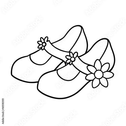 pair of mary jane shoes with flowers coloring page