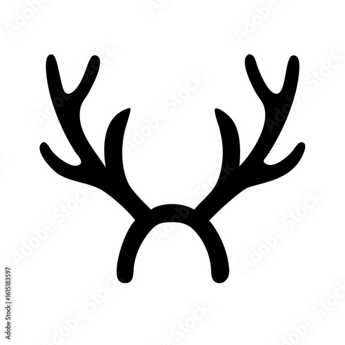Deer antlers silhouette, elegant deer antlers drawing on white background. Deer antlers design for rustic woodland themes. Deer antlers element for festive decor.