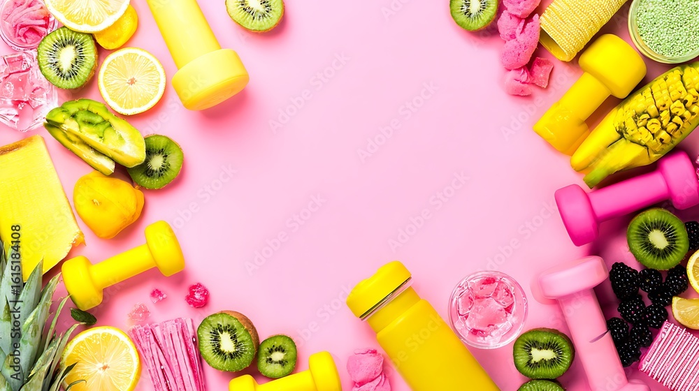 Naklejka premium Healthy lifestyle with workout and fruits