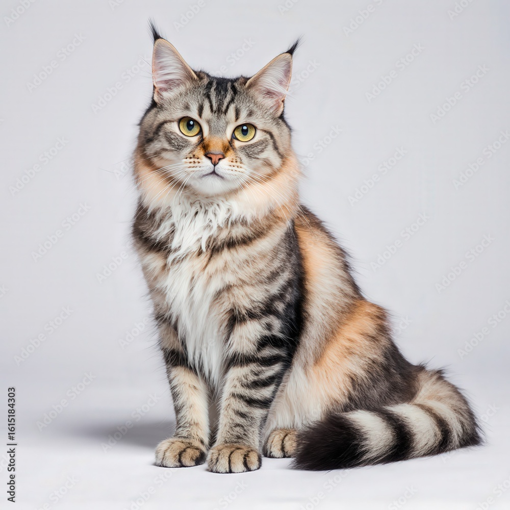 Obraz premium Majestic Maine Coon Cat Portrait: This stunning close-up showcases the elegant features of a purebred Maine Coon cat, from its tufted ears to its expressive eyes.
