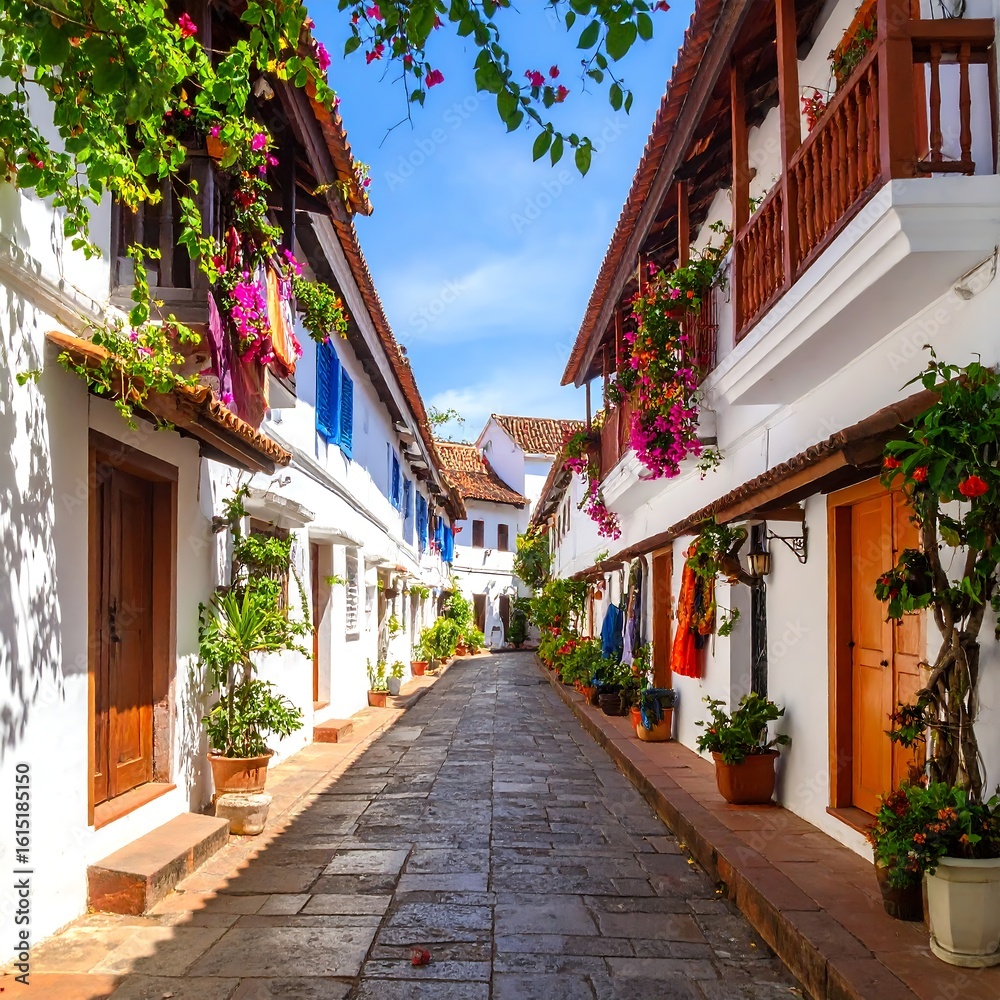 Fototapeta premium Colorful alleyway, sunny day