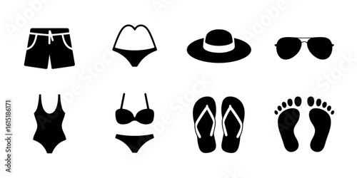 Beachwear and accessories icons swimwear bikini
