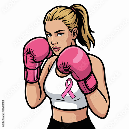 Blonde woman boxer pink gloves vector