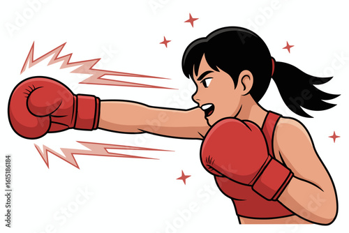 Female boxer throwing a punch red boxing gloves punching