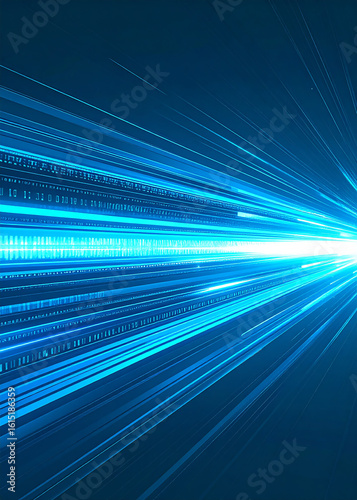 Abstract blue light streaks emanating from a bright central source, creating a dynamic visual effect.