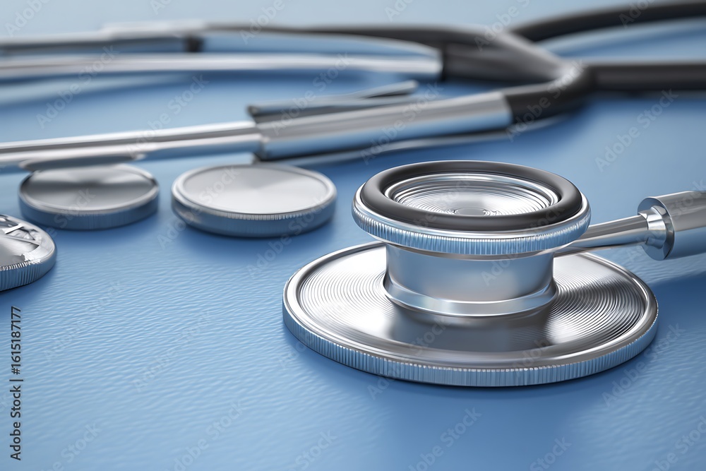 Stethoscope macro view on blue background Stethoscope macro view on blue background