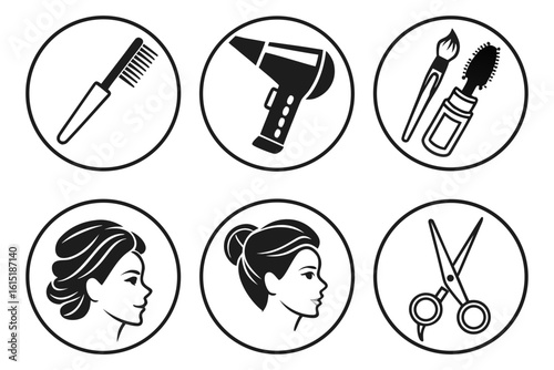 Beauty Salon Icons Hairdressing Makeup and Styling Tools.