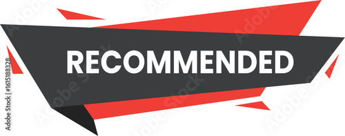 Recommended label with red and black geometric banner for approval or endorsement