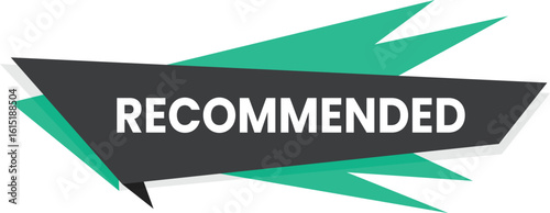 Modern geometric banner with the word recommended in white text on a dark background